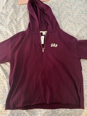 GAP Half-Zip Hoodie Sweater in burgundy